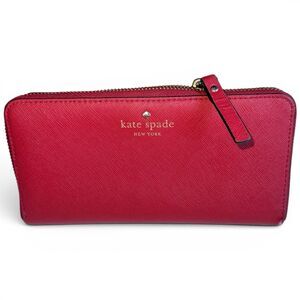Kate Spade Brynn Continental Wallet Red Saffiano Leather Zip Around
